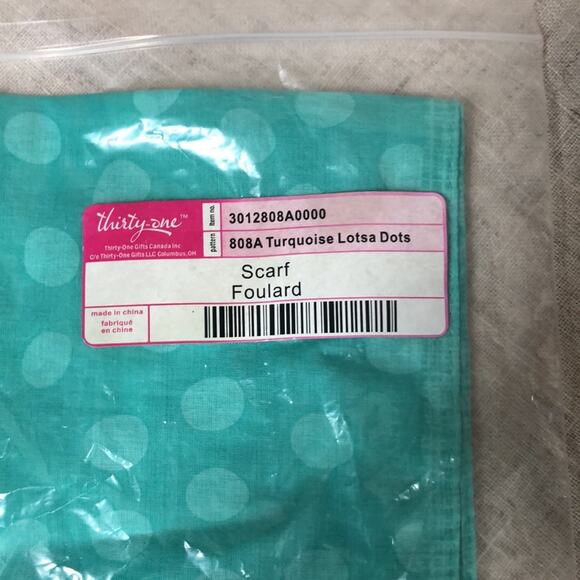 NWT Thirty One Turquoise Lotsa Dots Mini Scarf - Picture 5 of 5